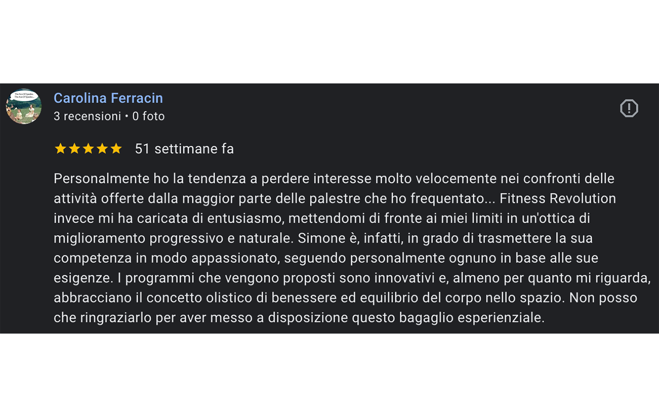 Recensione positiva per Fitness Revolution Mantova di Simone Lanzoni