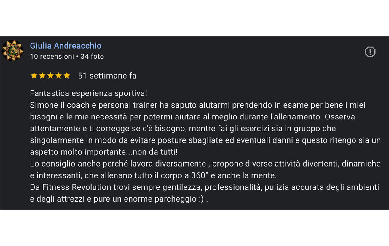 Recensione positiva per Fitness Revolution Mantova di Simone Lanzoni